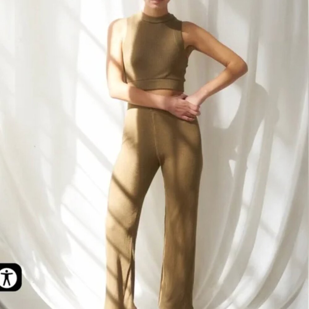 Selva Negra Sabi Pant Set 2 Piece Crop Top Bottoms Tortilla Tan New Size XL XXL